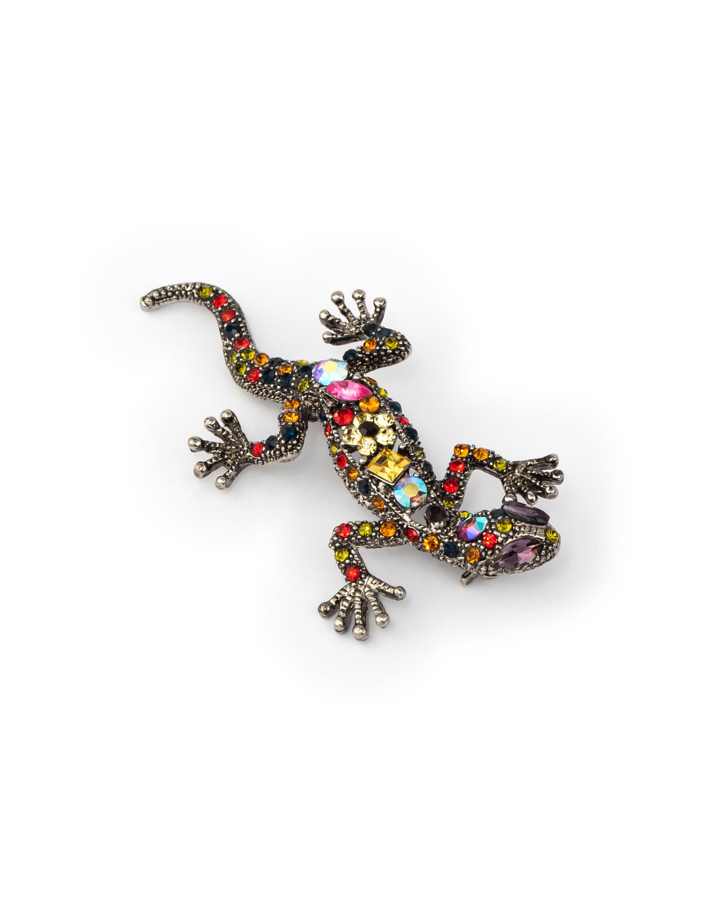 Multicoloured crystal lizard brooch
