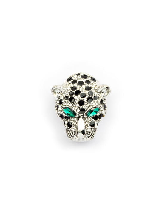 Silver jaguar with green eyes