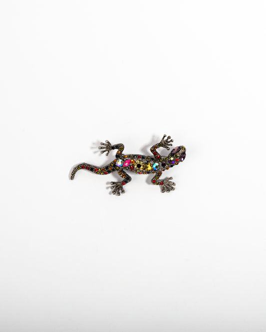 Multicoloured crystal lizard brooch